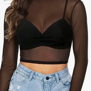 boohoo black mesh crop top - US 8